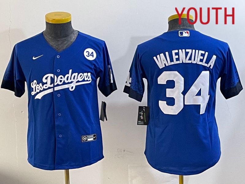 Youth  Los Angeles Dodgers #34 Valenzuela 2024 blue jersey 202411215